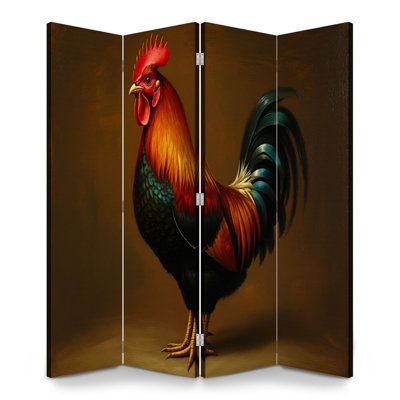 Paravent rustique 4 panneaux pliant paravent Royal Vibrant Rooster Plumes colorées Plumage Toile artistique Séparateur de pièce Cloison de protection autoportante Cloison d'intimité