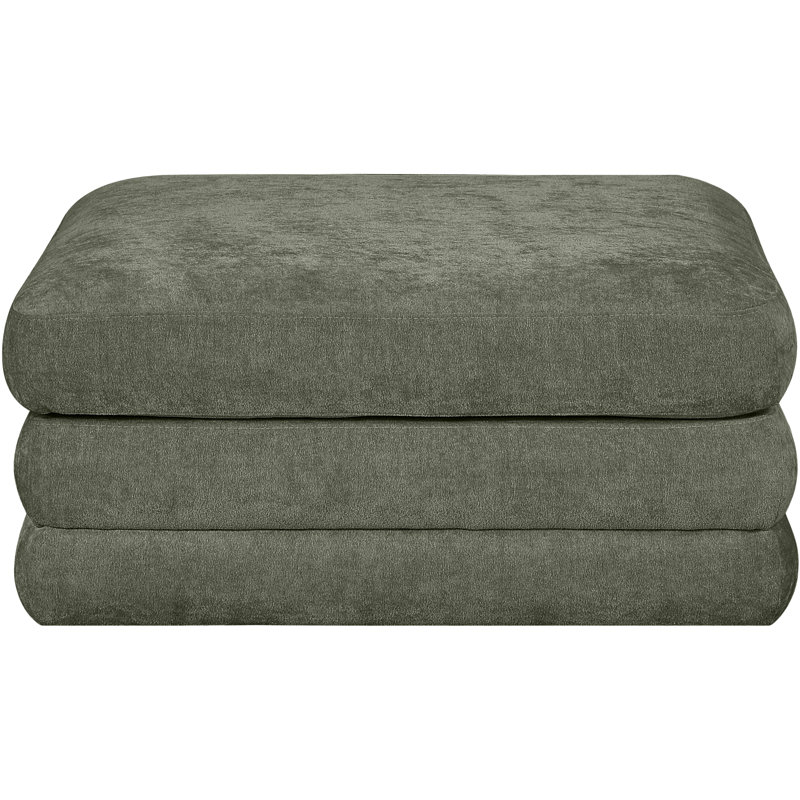 Eilene Chenille Fabric Upholstered Modular Ottoman, Green Chenille Fabric