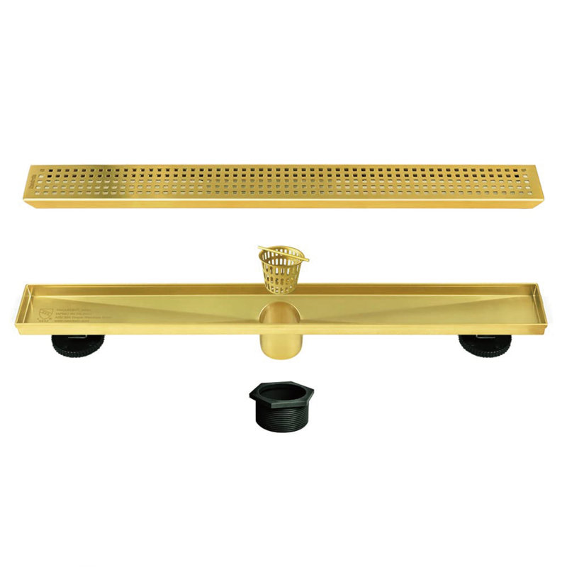 24 po Drain de douche linéaire en acier inoxydable avec surface carrée, Doré