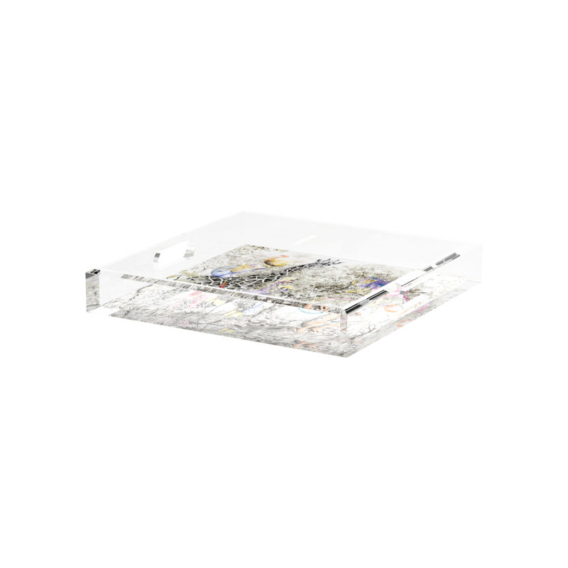 Arcadia Giraffe Scenic Acrylic Square Decorative Tray, 12"W x 12"D x 2"H