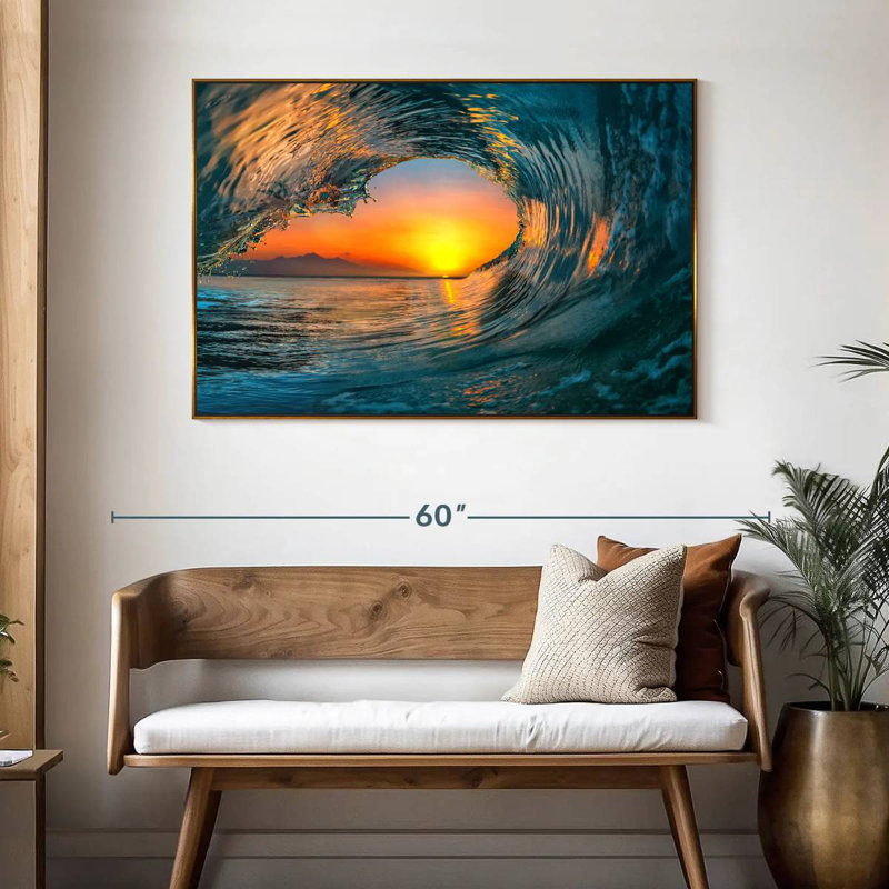 Ocean Wave Curl, 25 po x 17 po, Cadre flottant doré