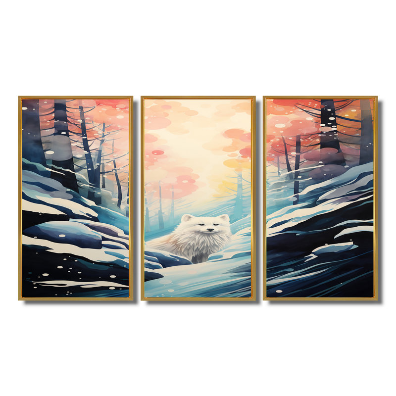 Driskell - ensemble d'art mural animal loup, Cadre flottant doré, H 40 po x l 60 po x P 1 po