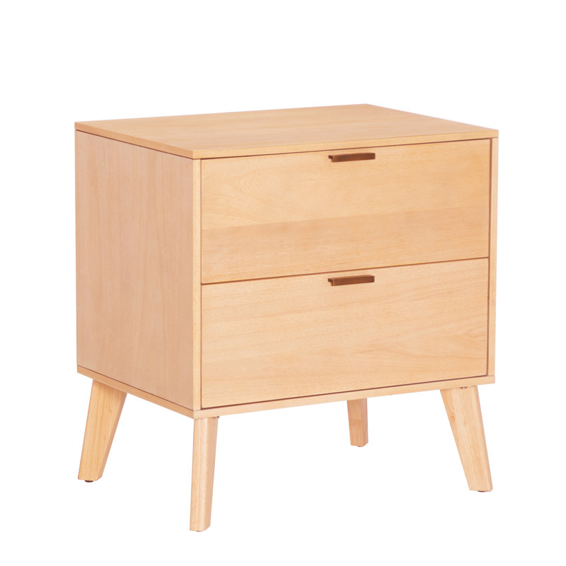 Mathiatis Mid Century 2 Drawer Ash Veneer Nightstand, Tan