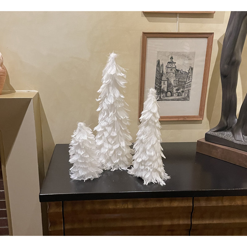 Arbre de Noël 8 po avec plumes de table et pointes scintillantes, blanc, H 8 po x l 3 po x P 3 po, Blanc