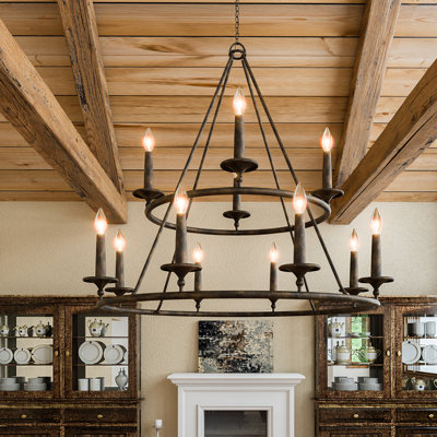 Eava 12-Light Dimmable Wagon Wheel Chandelier