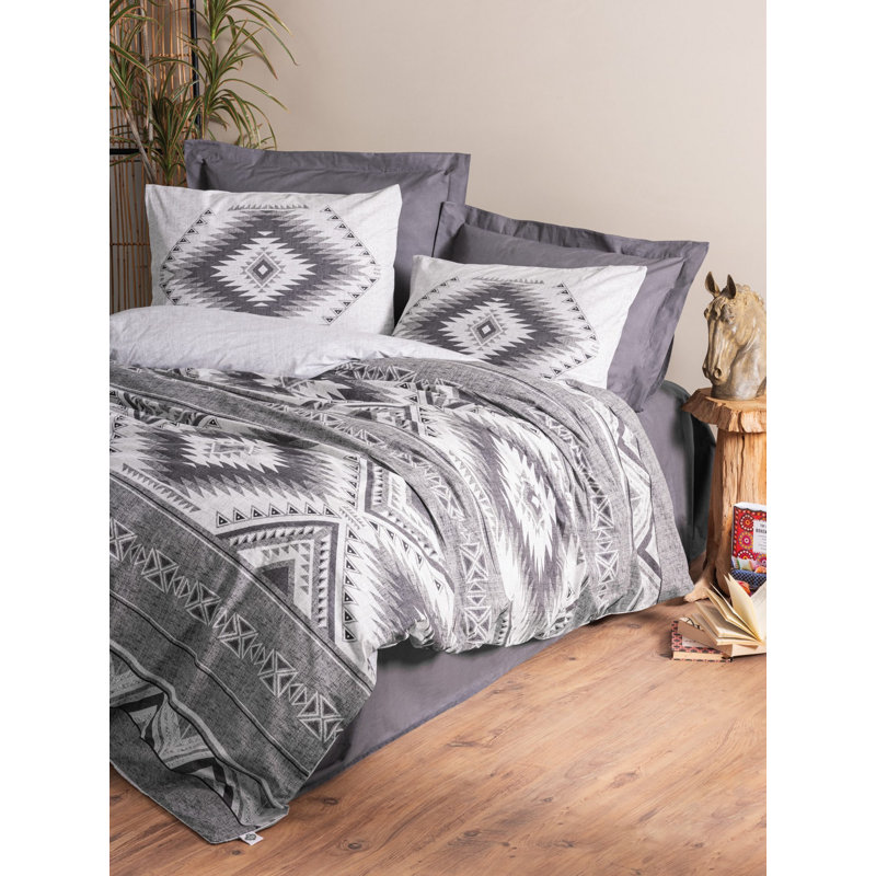 100% Cotton Ranforce Single XXL Quilt Cover Set, Anthracite & White, Duvet Cover 61 x 87 & Pillowcase 31.5 x 31.5 | Machine Washable, 145 Thread Count, Button Closure | Soft, Durable, Modern Design for Cozy Bedrooms