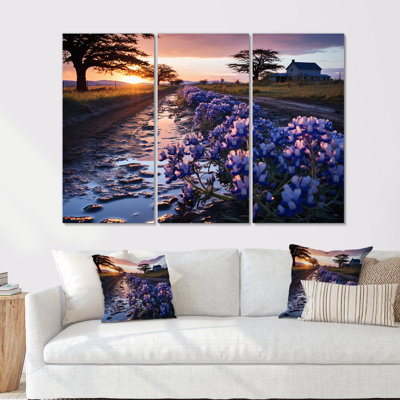 Ensemble de salon mauve à champ mauve avec coucher de soleil - Bonnets bleus