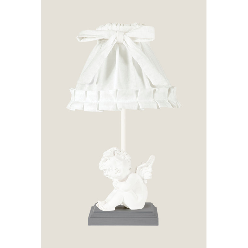 Wood Table Lamp, Gray, White