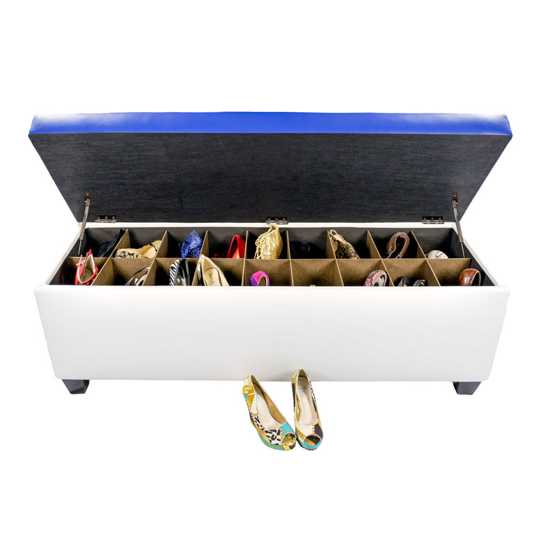Kenley 36 Pair Shoe Storage Bench, Blue/Black