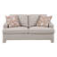 Canapé deux places Evany avec 2 coussins décoratifs, pieds rembourrés, chenille taupe