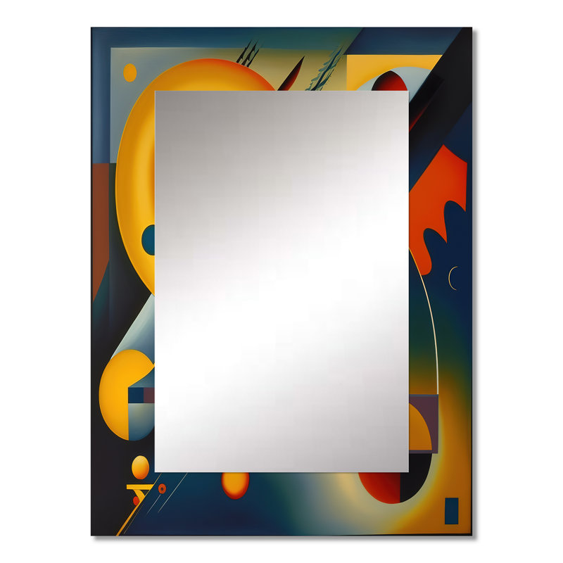 Multicolor Geometric Orange Shapes V - Geometric Decorative Mirror, Modern Wall Mirror, Printed Metal Art, 32" x 24"