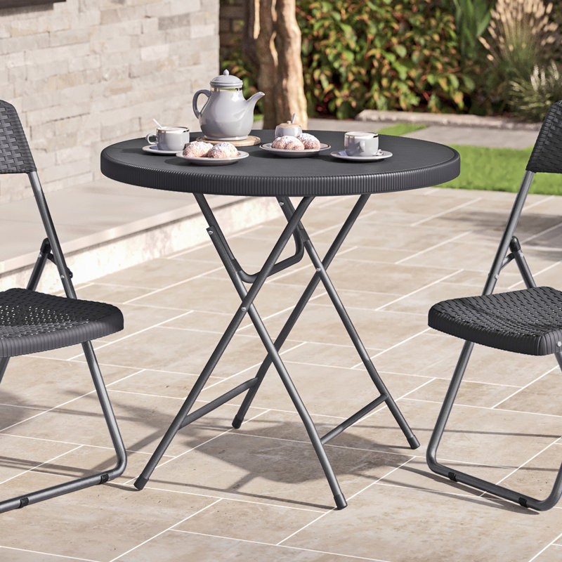 81cm Black Wooden Look Round Folding Garden Table Outdoor Bistro Patio Furniture
