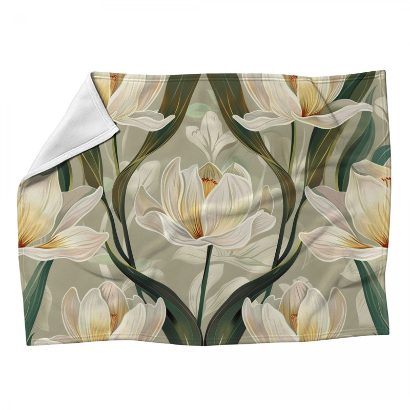 Jeté polaire Lilies - Jeté de fleurs pour canapés ou lits, L 50 po x L 60 po
