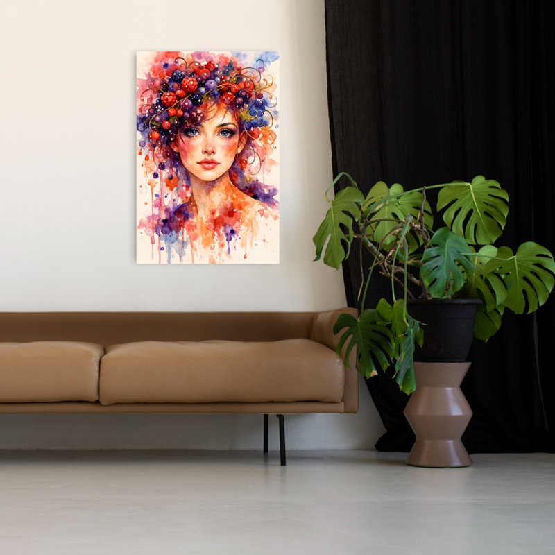 «Vibrant Berry Woman», reproduction d'art murale contemporaine, 48" H x 32" W