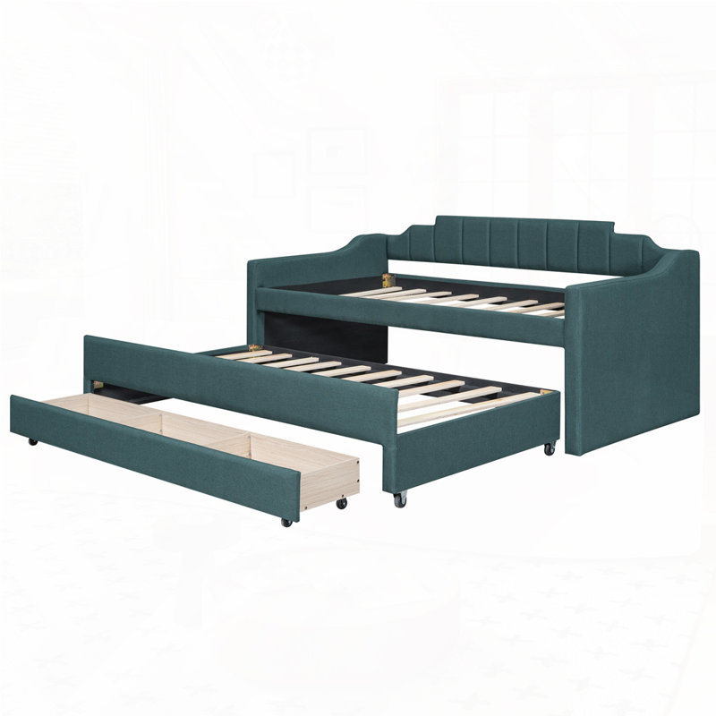 Versatile Upholstered Daybed With Trundle And Multiple Storage Options, Green