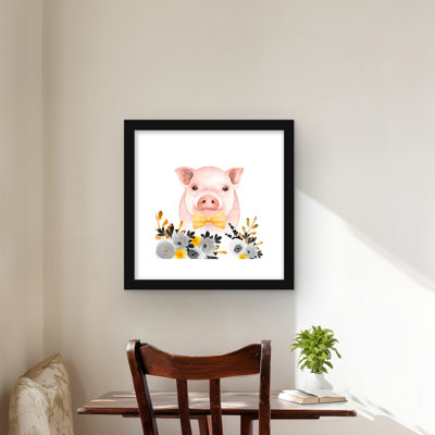 Chic Pig - Yellow Illustrative Framed Matted Print for Decor
