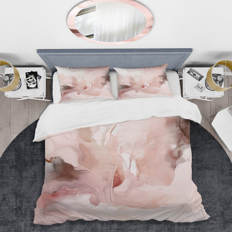 Pink Delicate Abstract Marble III - Ensemble de housse de couette en marbre Abstract - Microfibre de polyester
