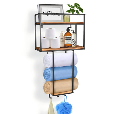 Porte-serviettes mural, design compact idéal pour les petites salles de bain, rangement polyvalent pour serviettes, couvertures et plus encore (noir)