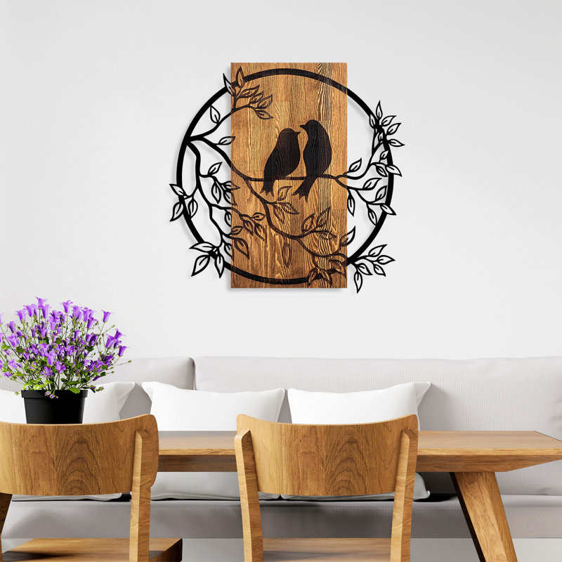 Elegant Decorative Wooden Wall Accessory, Walnut & Black, 22.4 x 23.2 inches | 100% Solid Wood (Thickness: 1.2 inches) & Metal (Thickness: 0.06 inches) | Unique Design, Perfect for Home Decor & Wall Art