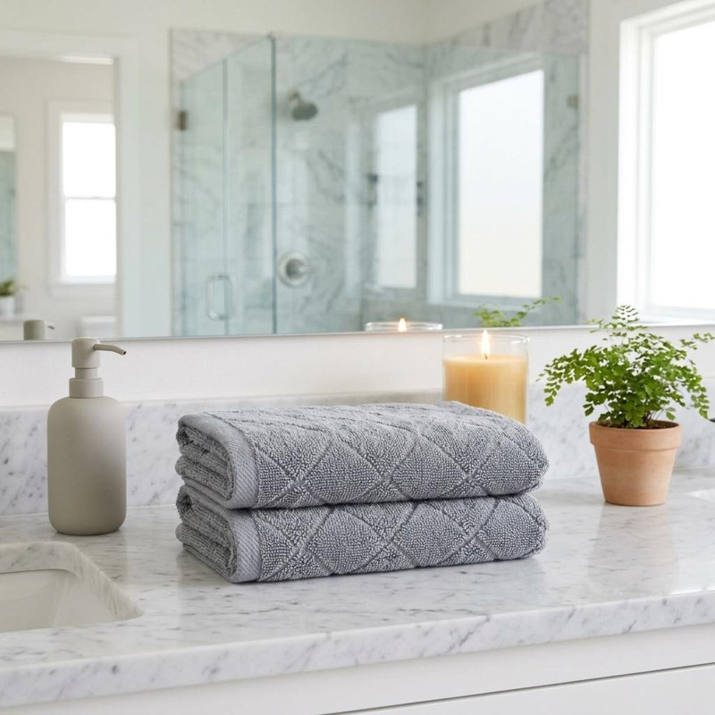 Ensemble de deux essuie-mains géométriques en coton turc gris clair 16 po x 30 po