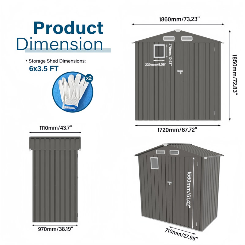6X 3.5Ft Metal Outdoor Storage Shed, Tool Shed With Peaked Roof Watertight With Clear Window And Lockable Door Compact Metal Tool Room For Garden, Backyard, Patio, Sundries And Bike Storage