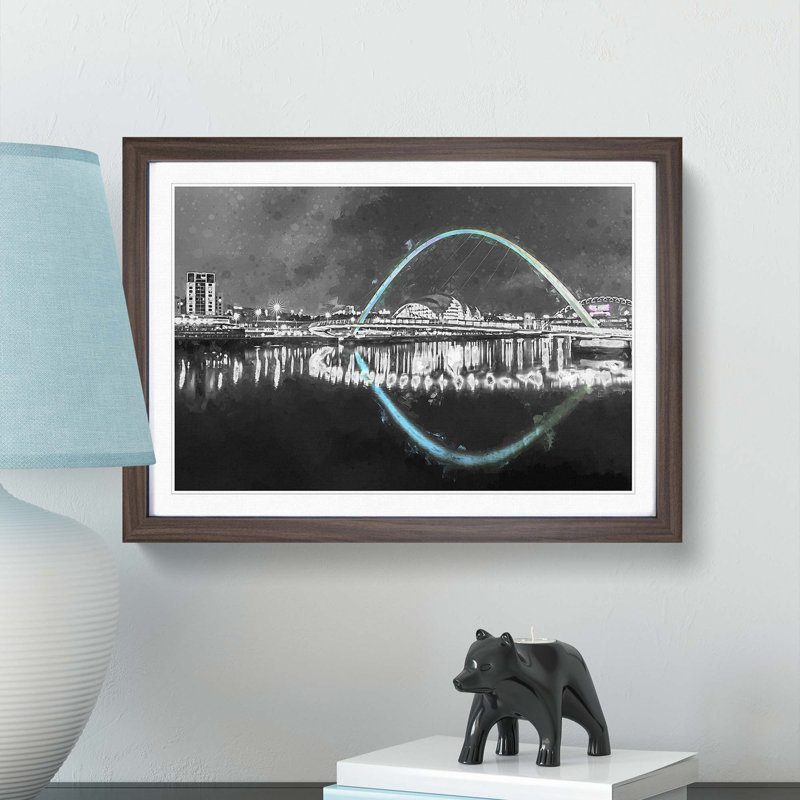 Gateshead Millennium Bridge in Abstract - Picture Frame Graphic Art Print, Walnut Framed, 36cm H x 48cm W x 2cm D