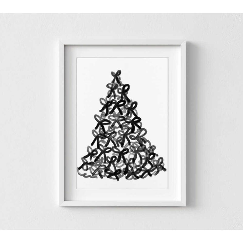 Reproduction d'art arbre de Noël noir et blanc: encadrée ou non, H 42 po x l 56 po, Blanc, Blanc