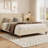 Modern Beige Velvet Upholstered Platform Bed with Wingback Headboard and Walnut Wooden Legs, No Box Spring Needed with Wood Slat Support, 600 lb Capacity-891241517-891241519