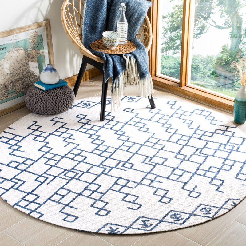 Tapis géométrique en coton tissé à la main Burrell Cedar Brook, Rond 6 pi