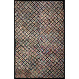 Antique American Folk Art Basket Weave Design Hooked Rug