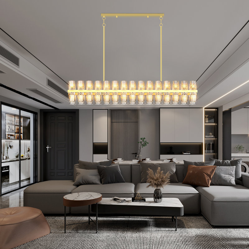 Lustres rectangulaires en laiton cristal pour la salle à manger