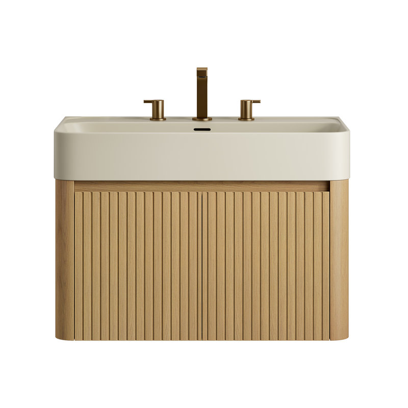 Meuble-lavabo mural 24 po Corolla Oak Woodgrain, Corolla chêne grain de bois, 30", Beige crème chaud