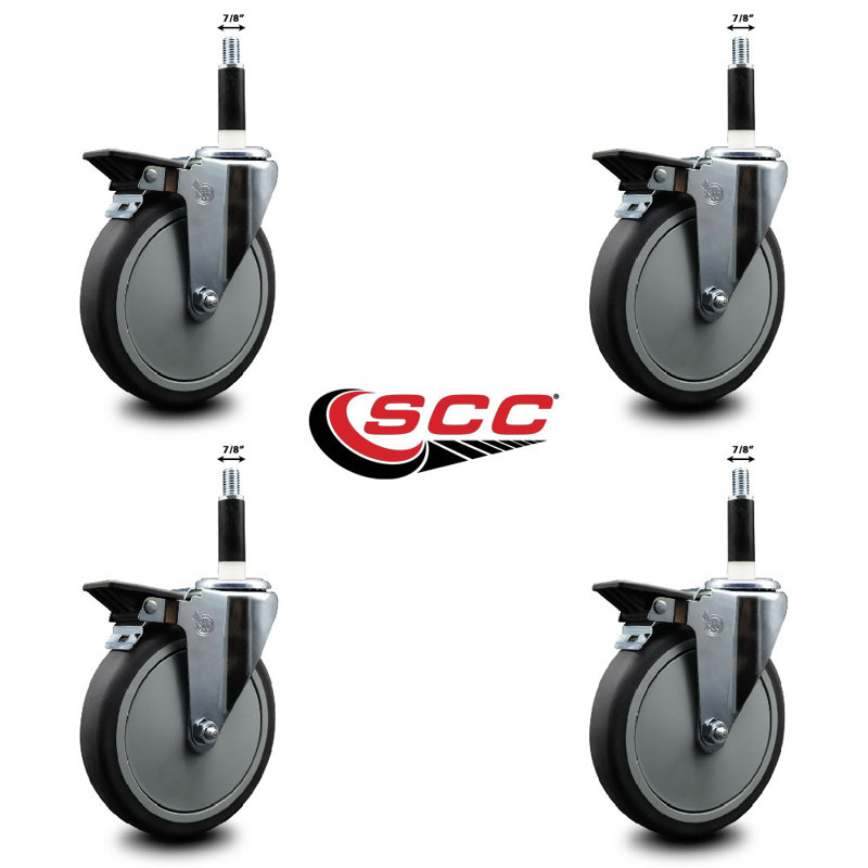 Ensemble de roulettes extensibles en caoutchouc thermoplastique pivotant 7/8 pouces avec frein SCC
