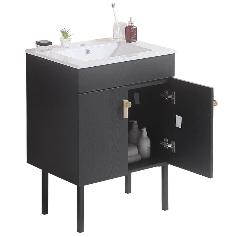 Meuble-lavabo simple 23,6 po avec plateau en céramique Madylyn, Noir