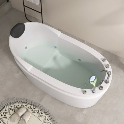 Baignoire balnéo autoportante en acrylique de 150 cm x 79 cm avec jets de massage et robinetterie
