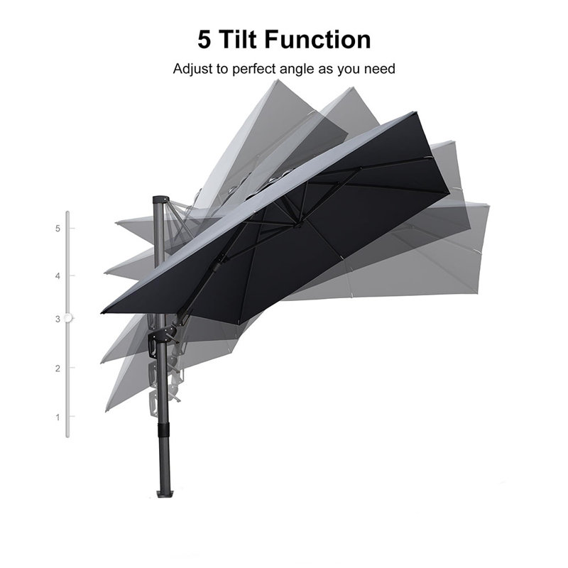 8"×11"Cantilever Square Grey Umbrella With Steel Plate Base, Grey