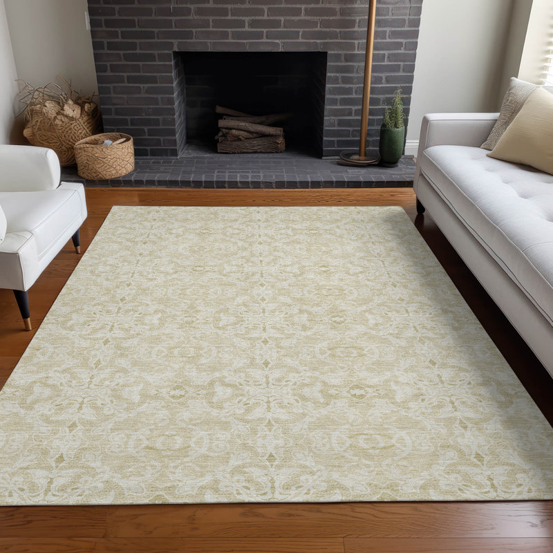 Tapis brun clair Prisco lavable à la machine de qualité supérieure, Rectangulaire 3 pi x 5 pi