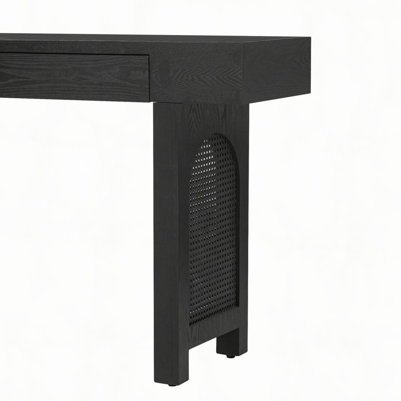 Narrow Console Table with Rattan Accent, Wood Finish Entryway Table with Storage Drawers, Stylish Rustic Sofa Table for Living Room and Hallway 