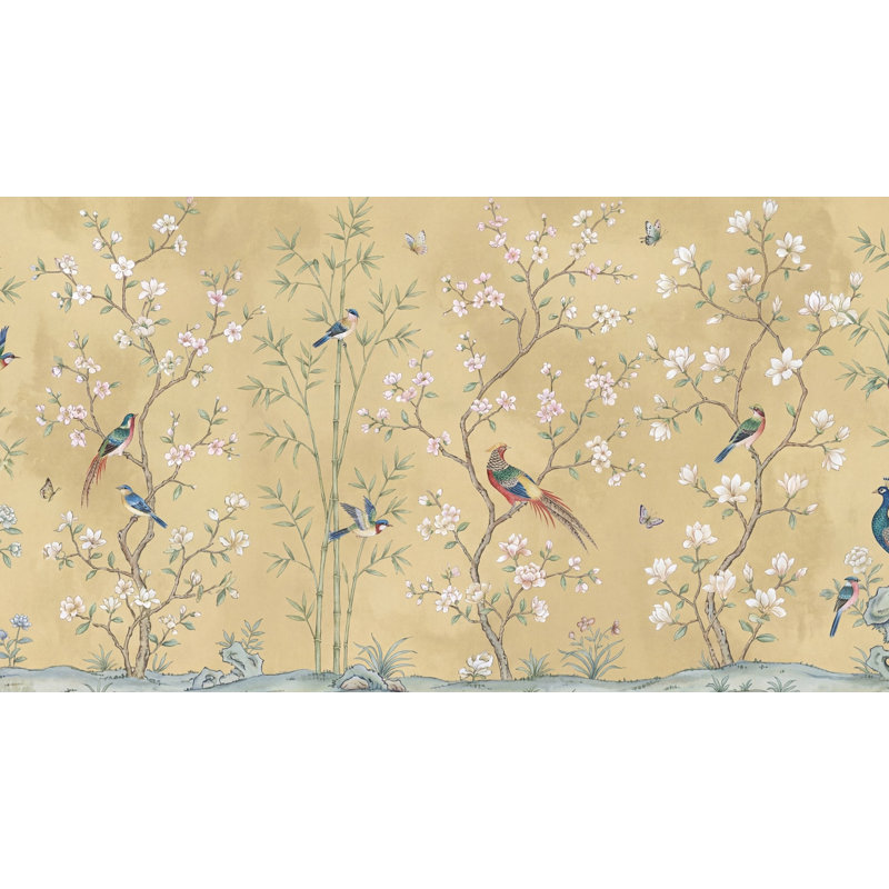 Papier peint oriental oriental à motif floral oiseaux, Non-Woven Nonpasted, 200 po x 120 po