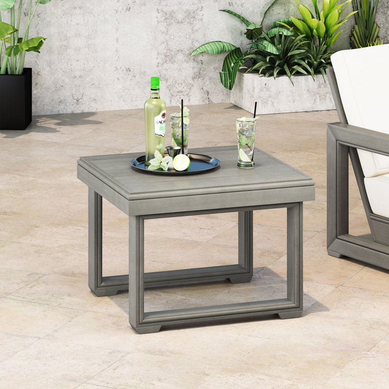 Square Acacia Outdoor Side Table , 20'' in. W 20'' in. D, Light Gray