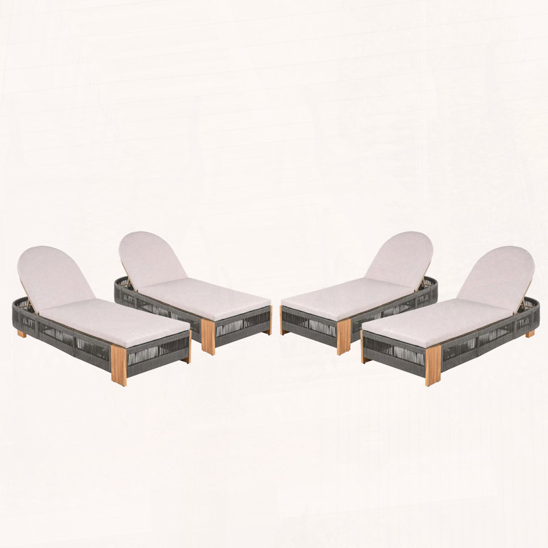 Ensemble de 4 chaises longues réglables en bois d'acacia, Gris