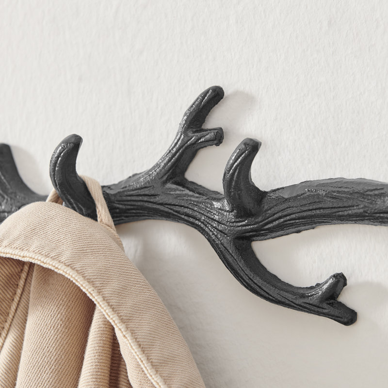 Dark Brown Cast Iron Birds On Tree Branch Decorative Wall Sculpture Utility Hook Unit With 4 Hooks