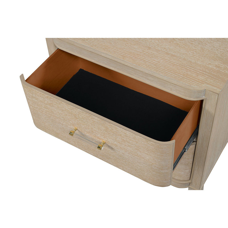 Table de chevet style transitionnel 1Pc Bords courbés Port USB français et anglais Tiroirs à queue d'aronde Poignées en acrylique finition chêne naturel