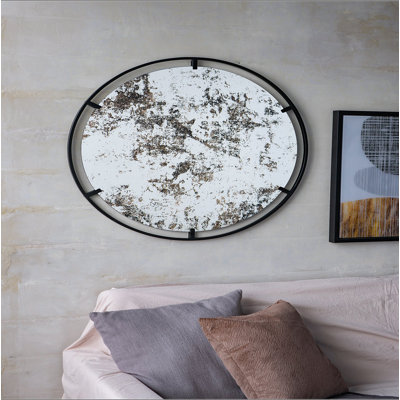 D31.5X0.5" Theodor Mirror With Industrial Design Round Mirror With Metal Frame For Wall Decor & Entryway Console Lean Against Wall