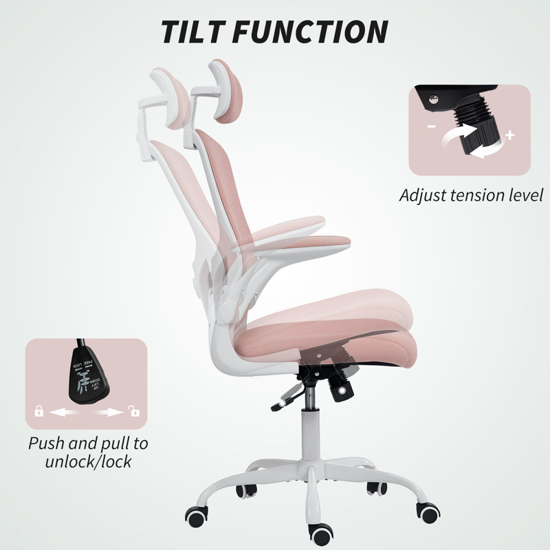Chaise de bureau ergonomique, chaise de bureau avec support lombaire 4D, rose, Rose