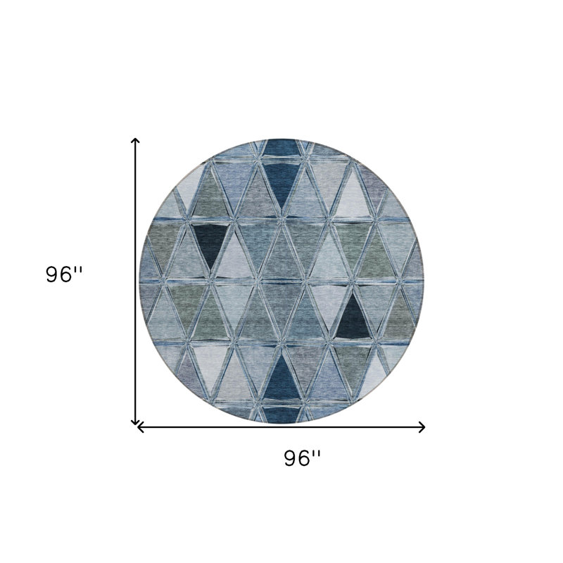 Tapis d'intérieur rond lavable géométrique bleu et bleu ciel HomeRoots 8 pi