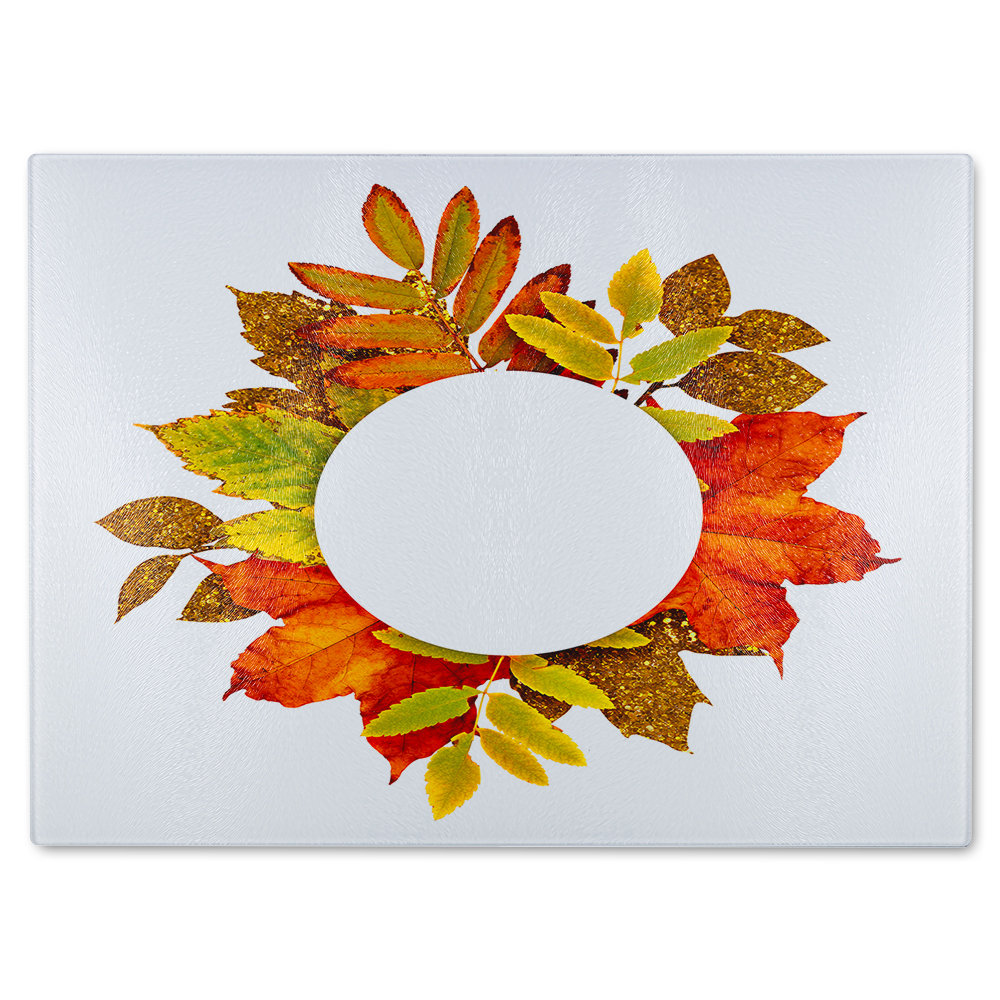 Circled Autumn Leaves Glass Chopping Board