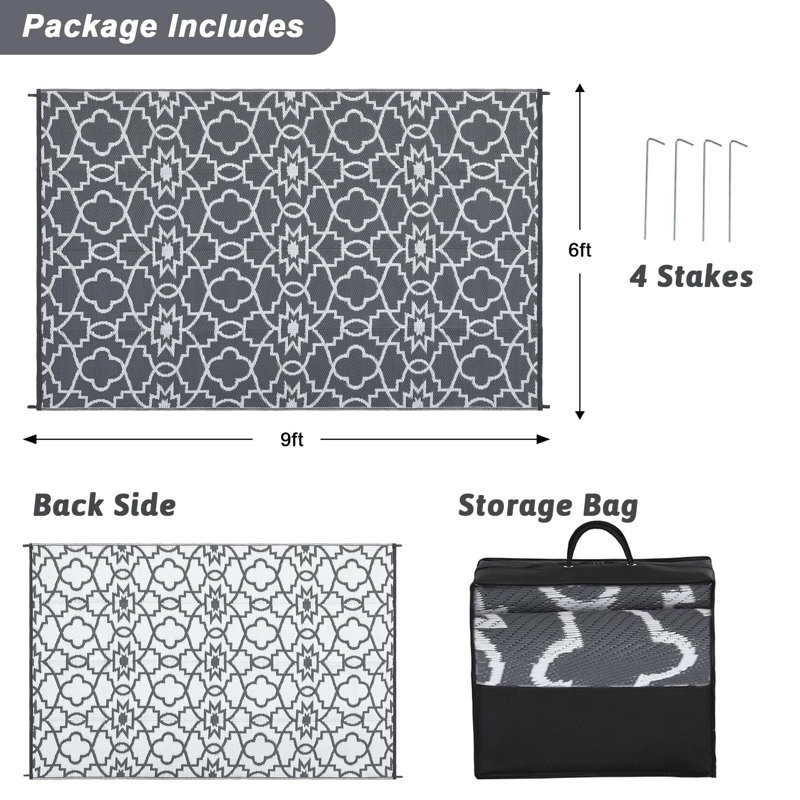 Tapis de camping à motif géométrique Patio Decor, Rectangle 6 pi x 9 pi