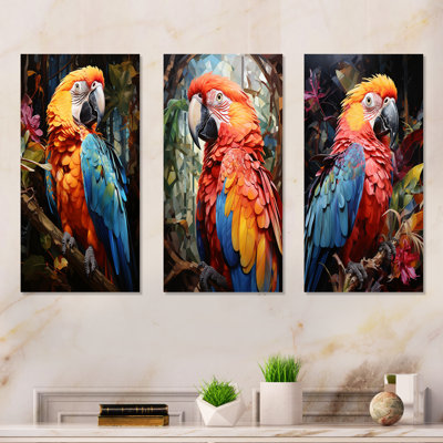 «Parrot Tropical Jungle Euphony», ensemble de 3 impressions sur toile