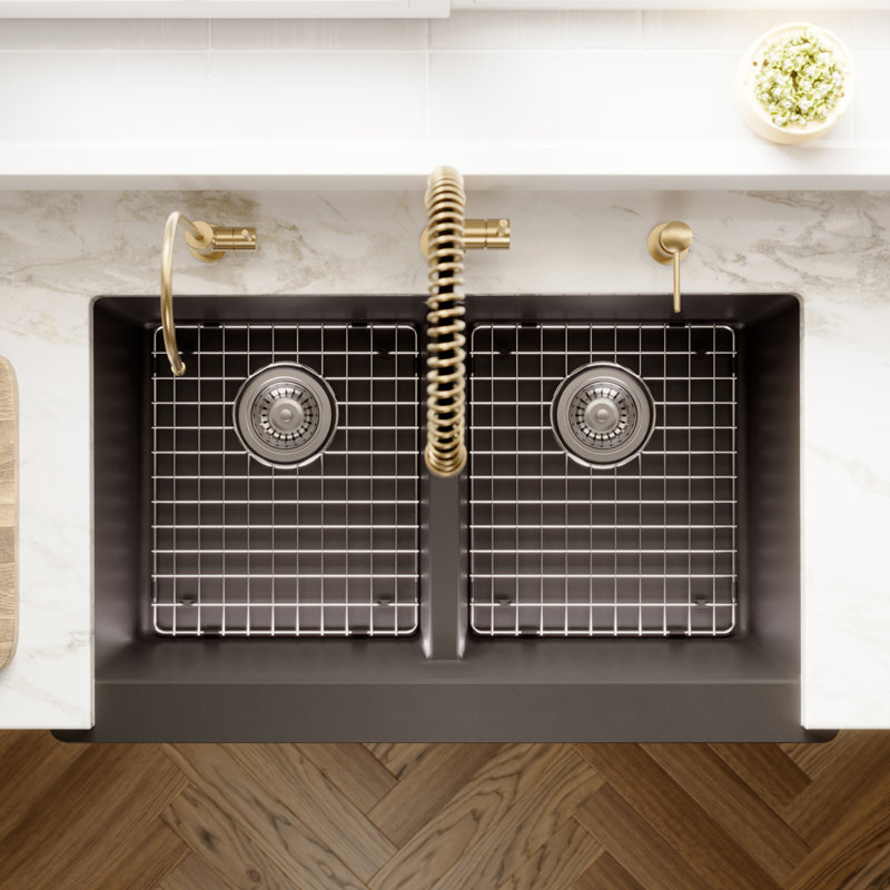 Ensemble d'évier de cuisine à double cuve à tablier frontal tablier frontal 34 po x 21 1/4 po Karran, Noir